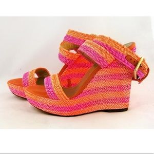 Stuart Weitzman Pink and Orange Woven Wedges